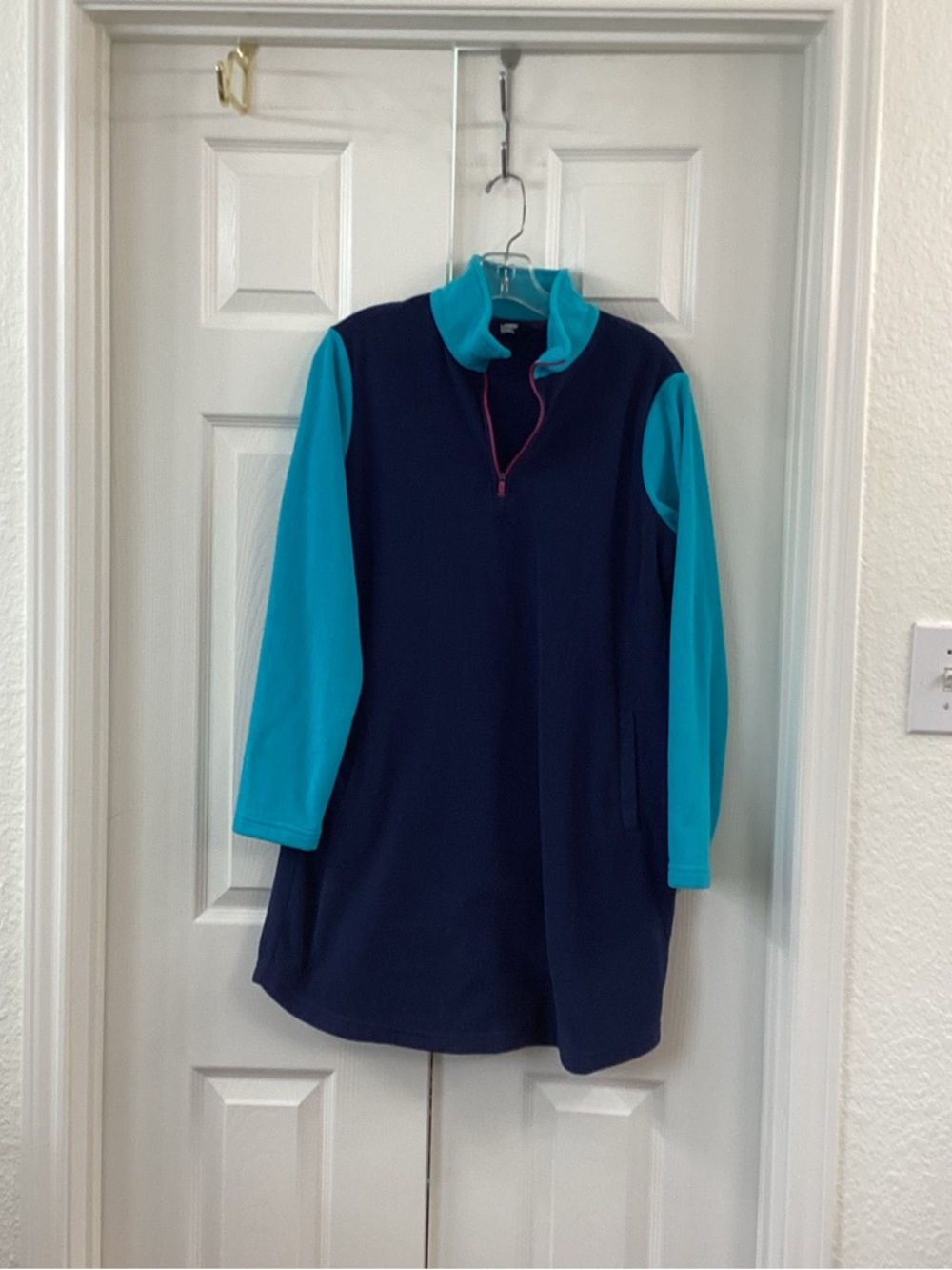 Lands' End Navy and Teal Fleece Dress